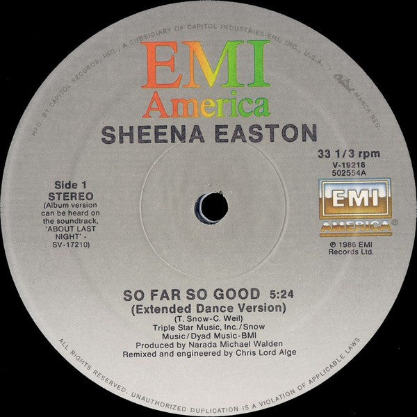 Sheena Easton : So Far So Good (12", Maxi)