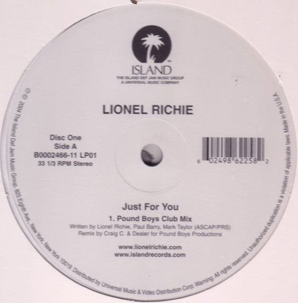 Lionel Richie : Just For You - The Dance Remixes (2x12")