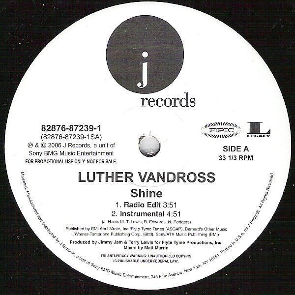 Luther Vandross : Shine (12", Promo)