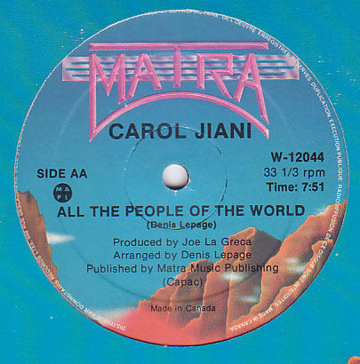 Carol Jiani : Hit 'N Run Lover / All The People Of The World (12")