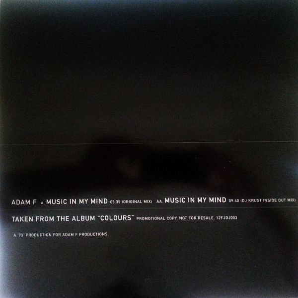 Adam F : Music In My Mind / Music In My Mind (DJ Krust Inside Out Mix) (12", Promo)