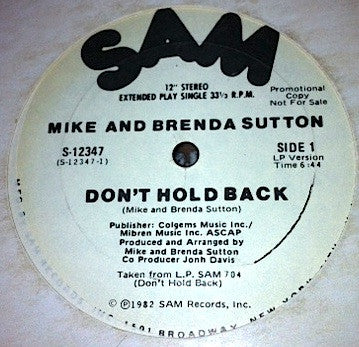 Mike & Brenda Sutton : Don't Hold Back (12", Single, Promo)