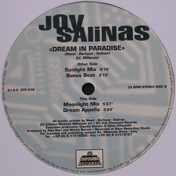 Joy Salinas : Dream In Paradise (12")
