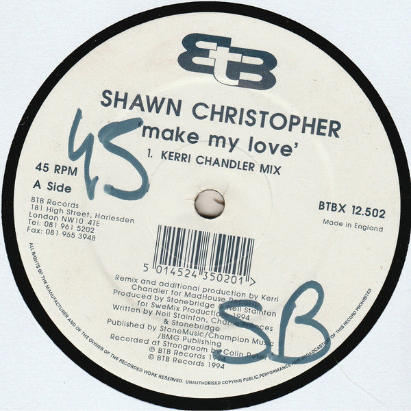 Shawn Christopher : Make My Love (Remixes) (12", Single)