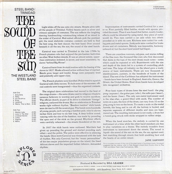 The Westland Steel Band : The Sound Of The Sun (Steel Band / Trinidad) (LP, Album, RP)