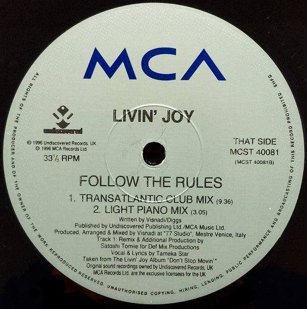 Livin' Joy : Follow The Rules (12")