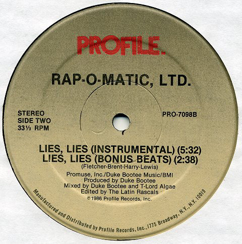 Rap-O-Matic, Ltd. : Lies, Lies (12")