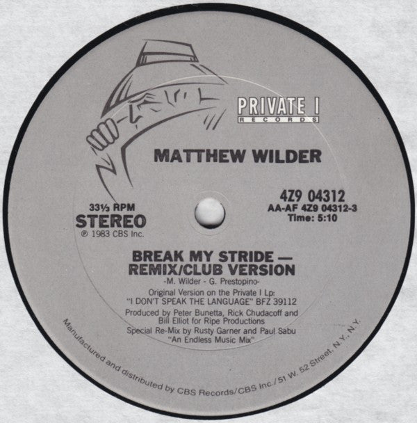 Matthew Wilder : Break My Stride (12")