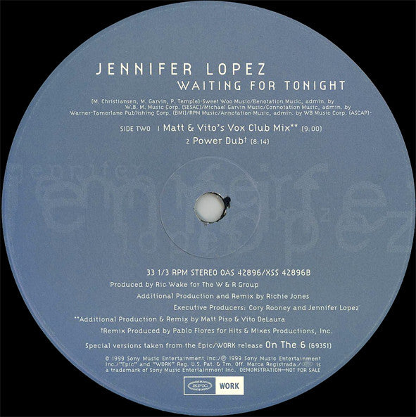 Jennifer Lopez : Waiting For Tonight (Promo #2) (12", Single, Promo)