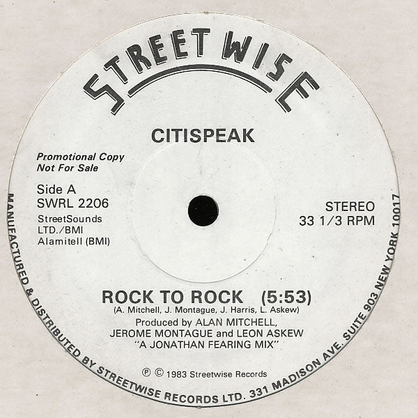 Citispeak : Rock To Rock (12", Promo)