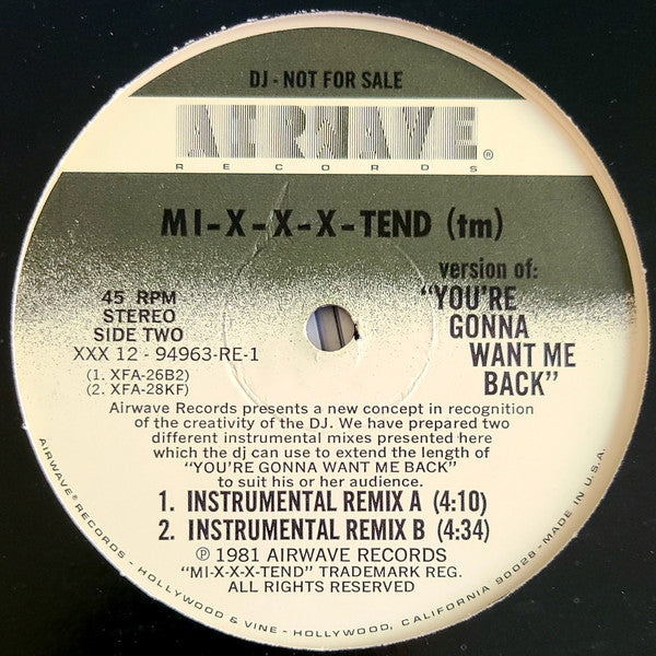 Delia Renee : You're Gonna Want Me Back (12", Promo)
