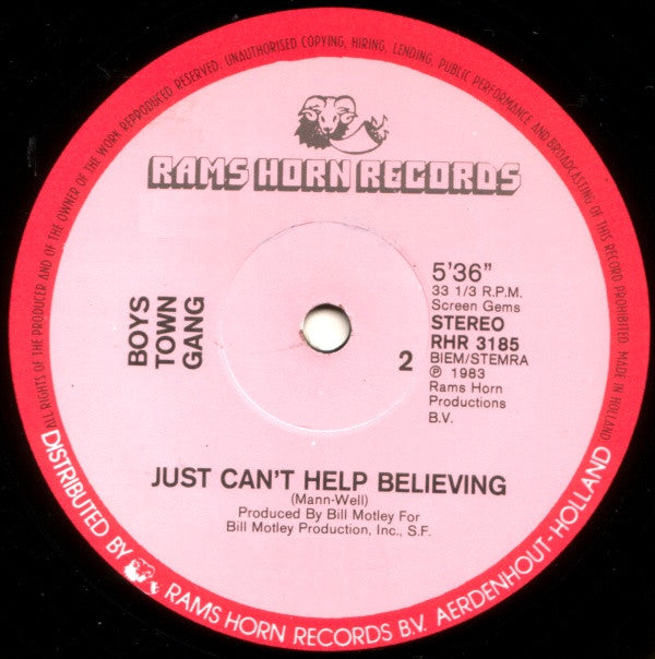 Boys Town Gang : Just Can't Help Believing (12", Single)