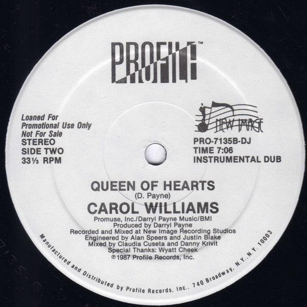 Carol Williams : Queen Of Hearts (12", Single, Promo)