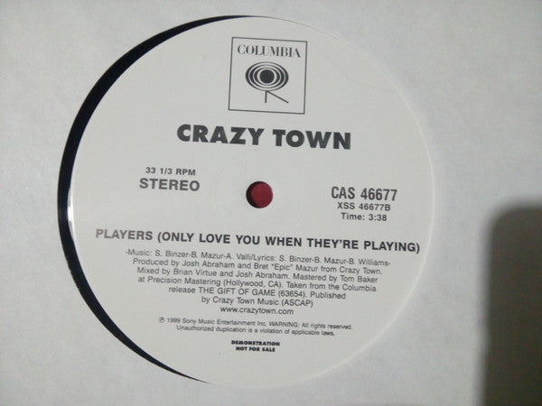 Crazy Town : B-Boy 2000 / Players (Only Love You When They're Playing) (12", Promo)