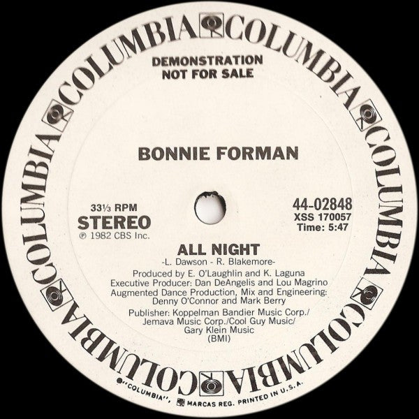 Bonnie Forman : All Night (12", Promo)