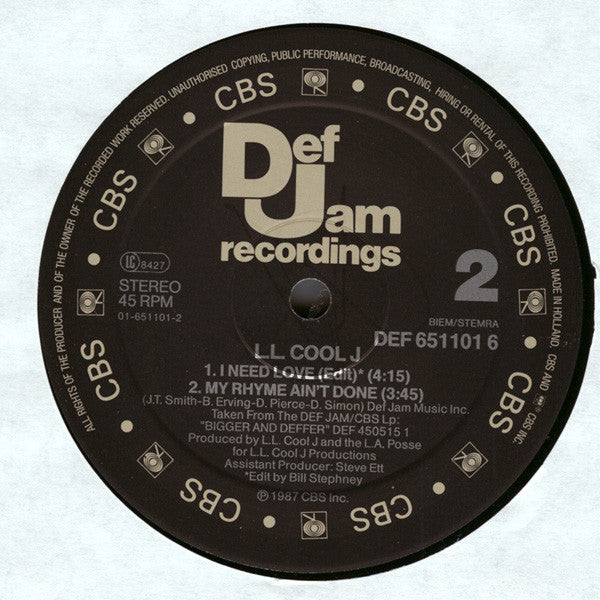 L.L. Cool J* : I Need Love (12", Maxi)