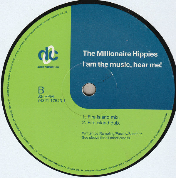 The Millionaire Hippies* : I Am The Music, Hear Me! (12", Single)
