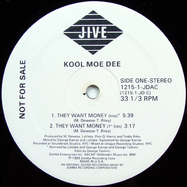 Kool Moe Dee : They Want Money (12", Promo)