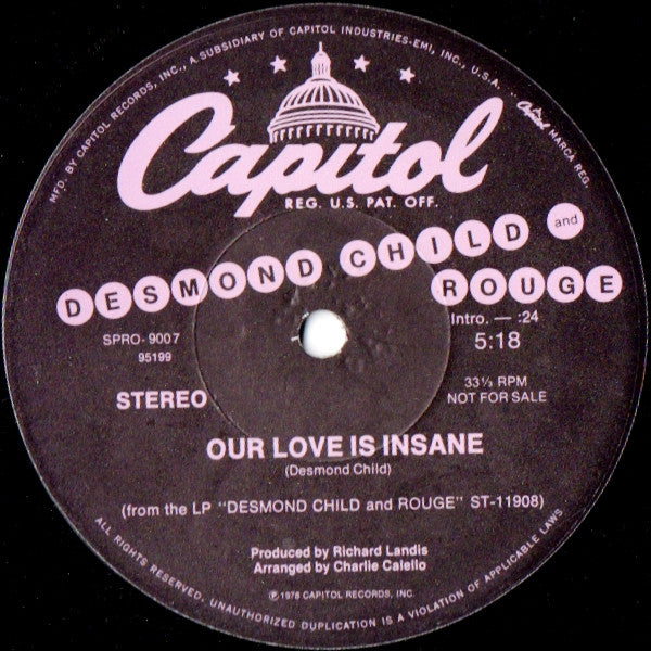 Desmond Child And Rouge : Our Love Is Insane (12", Promo)