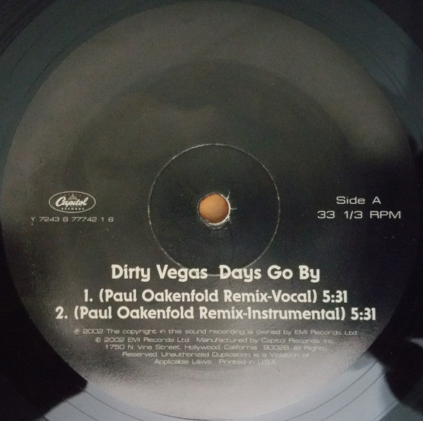 Dirty Vegas : Days Go By (12", Ltd)