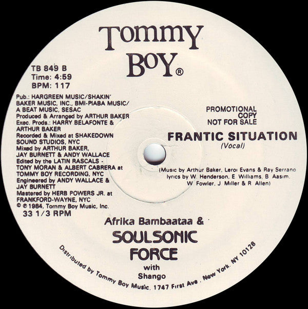 Afrika Bambaataa & Soulsonic Force With Shango : Frantic Situation (12", Promo)