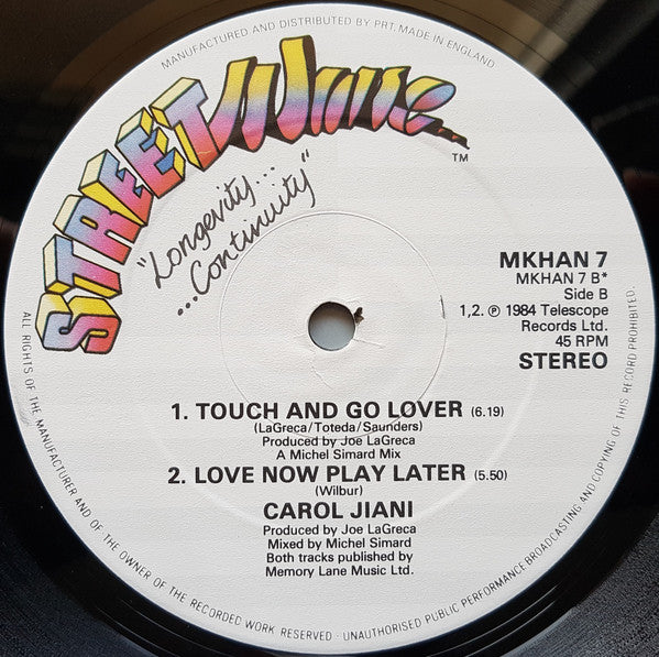 Carol Jiani : Touch And Go Lover (12")