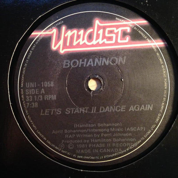 Bohannon* : Let's Start II Dance Again (12", Bla)