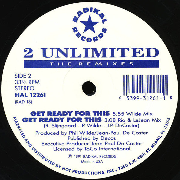 2 Unlimited : Get Ready For This (The Remixes) (12")
