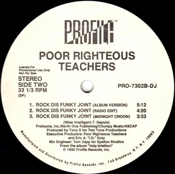 Poor Righteous Teachers : Rock Dis Funky Joint (12", Promo)