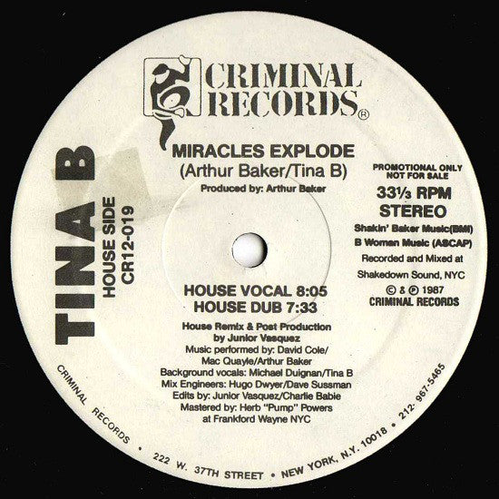 Tina B : Miracles Explode (12", Promo)