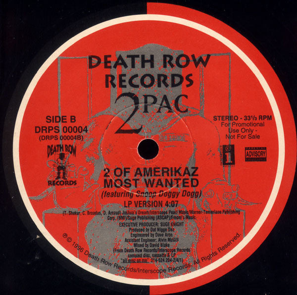 2Pac Featuring Snoop Doggy Dogg* : 2 Of Amerikaz Most Wanted (12", Single, Promo)