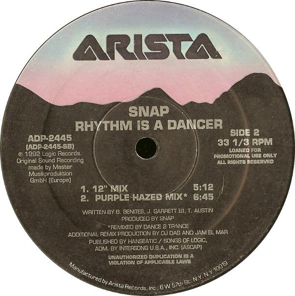 Snap! : Rhythm Is A Dancer (12", Promo)