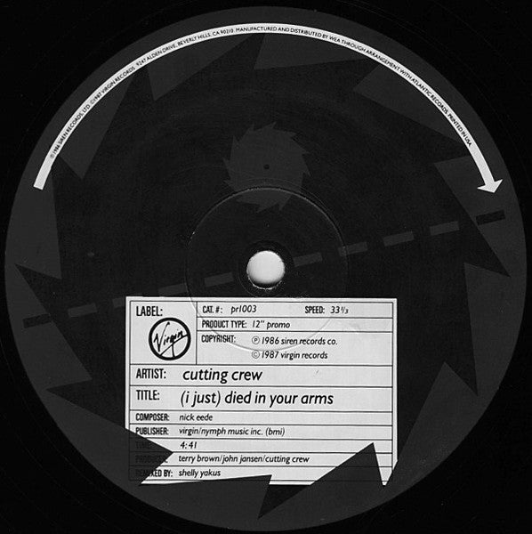 Cutting Crew : (I Just) Died In Your Arms (12", Single, Promo)