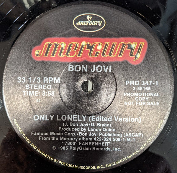 Bon Jovi : Only Lonely (12", Single, Promo)