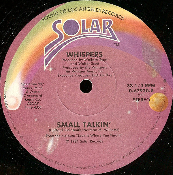The Whispers : Tonight / Small Talkin' (12")