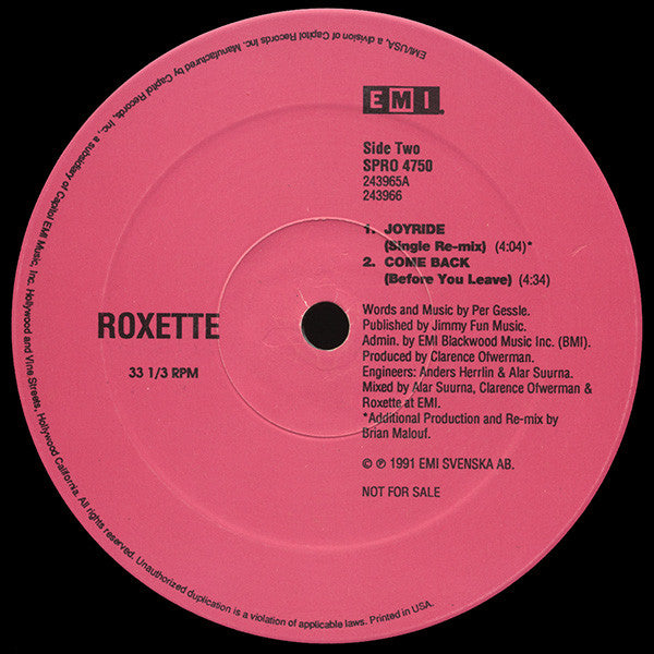 Roxette : Joyride (12", Promo)