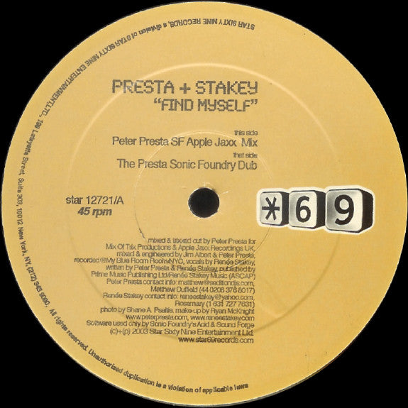 Peter Presta + Renée Stakey : Find Myself (12")