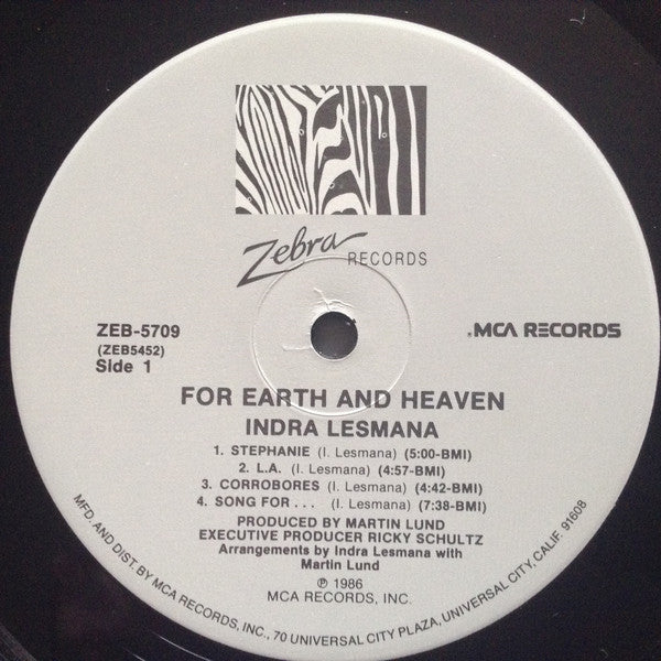 Indra Lesmana : For Earth And Heaven (LP, Album, Pin)
