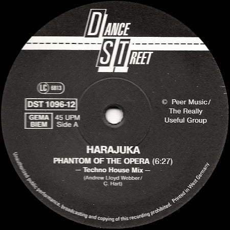 Harajuku : Phantom Of The Opera (Techno House Remixes) (12")