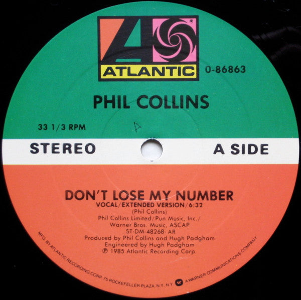 Phil Collins : Don't Lose My Number (Extended Version) (12", Single, All)