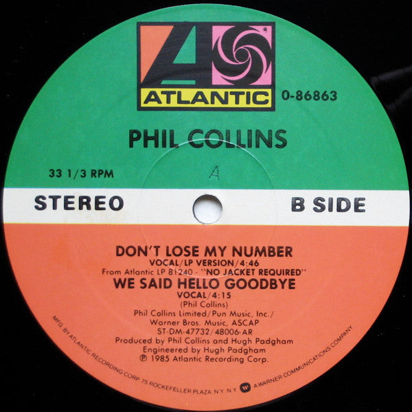 Phil Collins : Don't Lose My Number (Extended Version) (12", Single, All)