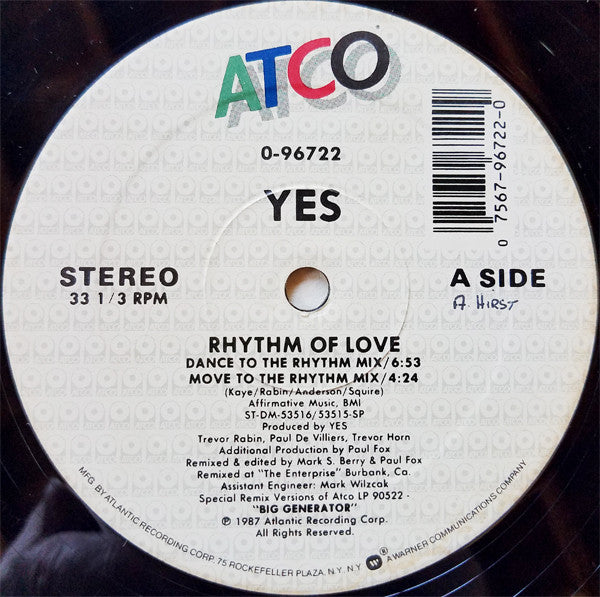 Yes : Rhythm Of Love (12")