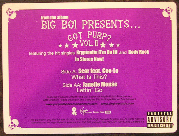 Scar (2) Feat. Cee-lo / Janelle Monáe : What Is This / Lettin' Go (12", Promo)
