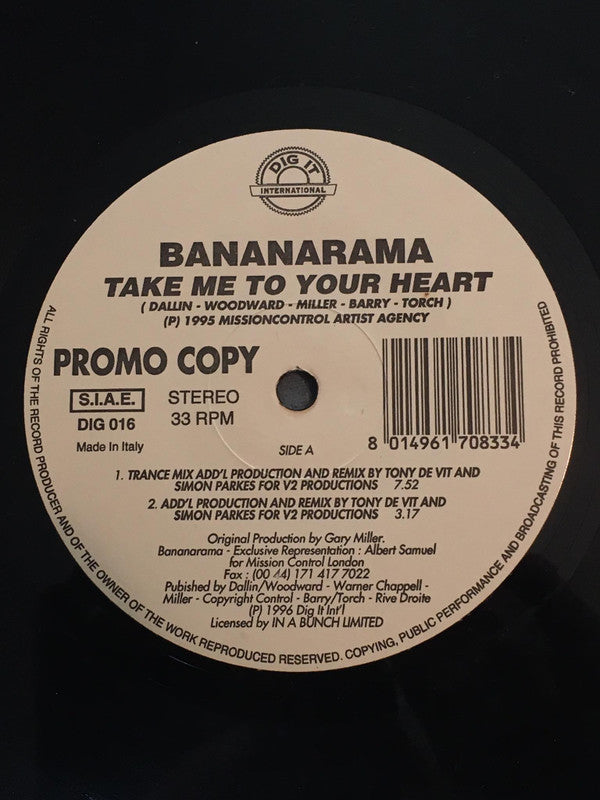 Bananarama : Take Me To Your Heart (12", Promo)