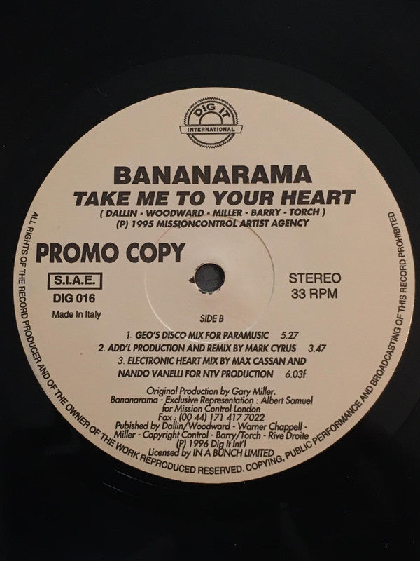 Bananarama : Take Me To Your Heart (12", Promo)