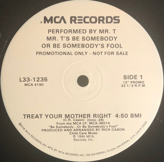 Mr. T (2) / Valerie Landsburg : Mr. T's Be Somebody Or Be Somebody's Fool (12", Promo)