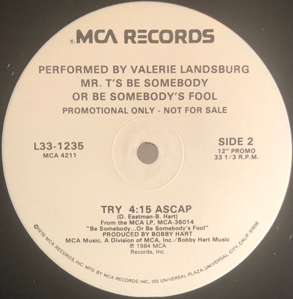 Mr. T (2) / Valerie Landsburg : Mr. T's Be Somebody Or Be Somebody's Fool (12", Promo)