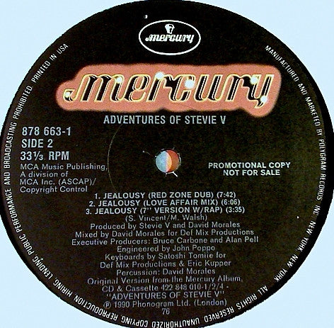 Adventures Of Stevie V* : Jealousy (12", Promo)