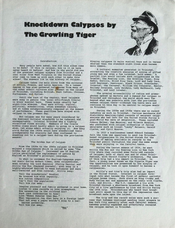 The Growling Tiger : Knockdown Calypsos (LP)