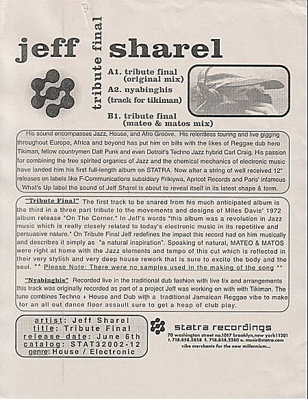 Jeff Sharel : Tribute Final (12")